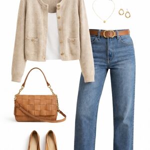 J. Crew Light Beige Braided-Trim Button Cardigan